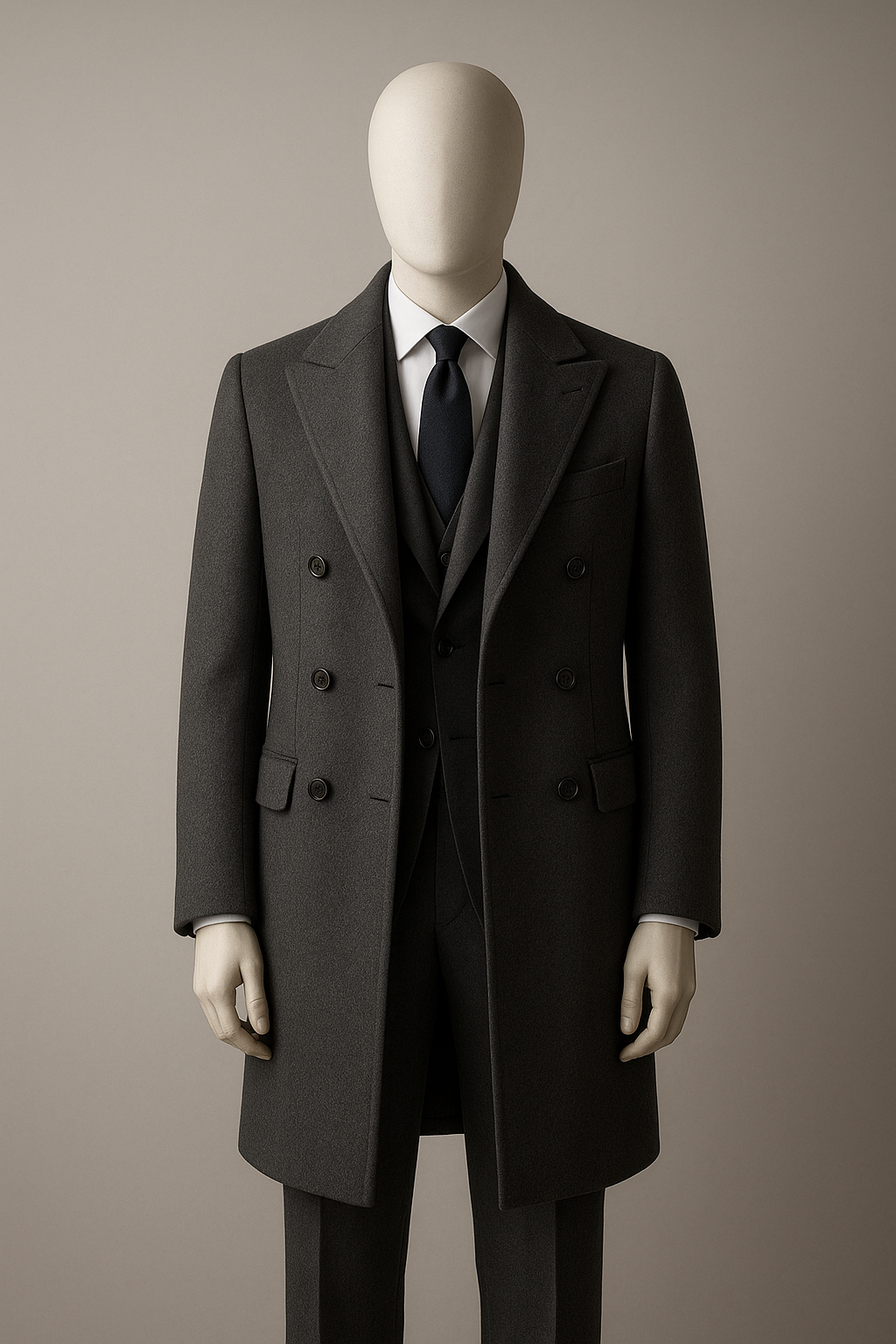 FOUR PIECE (overcoat, suit, waistcoat & pants)